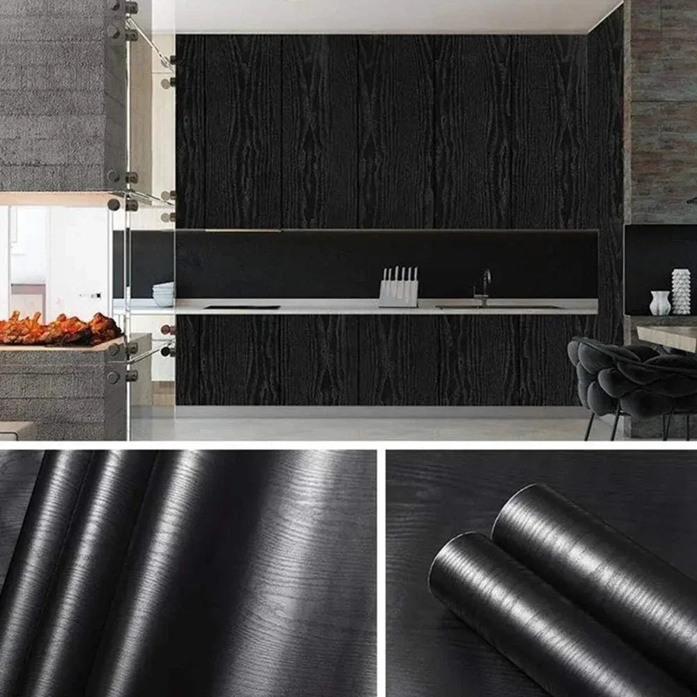 40cm Black Wood Peel And Stick Paper Decorative Self-Adhesive Film For Furniture Real Wood Tactile Sensation Surfaces Easy Clean