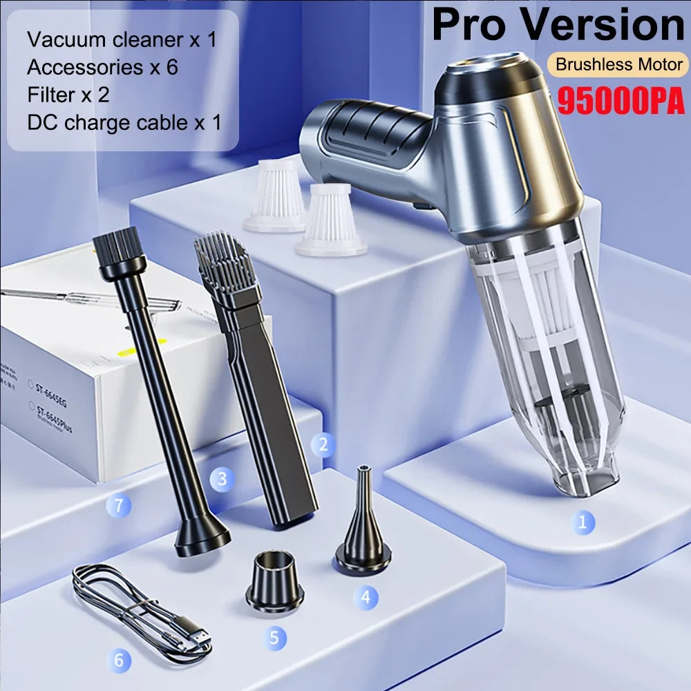 Car Vacuum Cleaner Wireless 95000PA Strong Suction Vacuum Cleaner Portable Handheld Vacuum Cleaner Blower 2in1 for Car Home
