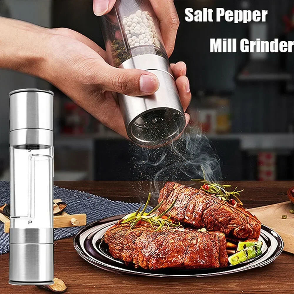 Manual Stainless Steel Salt and Pepper Grinder, Adjustable Ceramic Grinding Spice Mill, Kitchen Tool, 2 in 1
