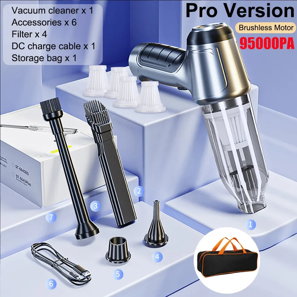 Car Vacuum Cleaner Wireless 95000PA Strong Suction Vacuum Cleaner Portable Handheld Vacuum Cleaner Blower 2in1 for Car Home