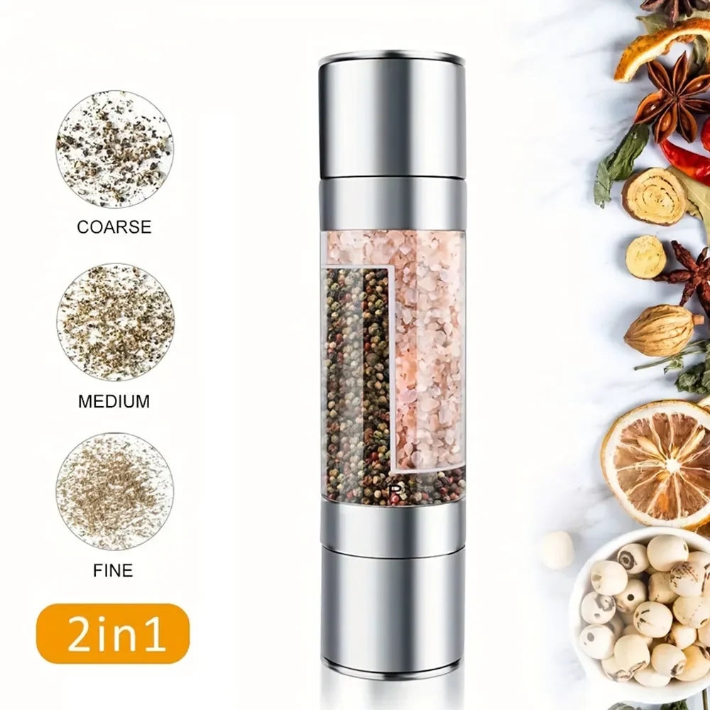 Manual Stainless Steel Salt and Pepper Grinder, Adjustable Ceramic Grinding Spice Mill, Kitchen Tool, 2 in 1