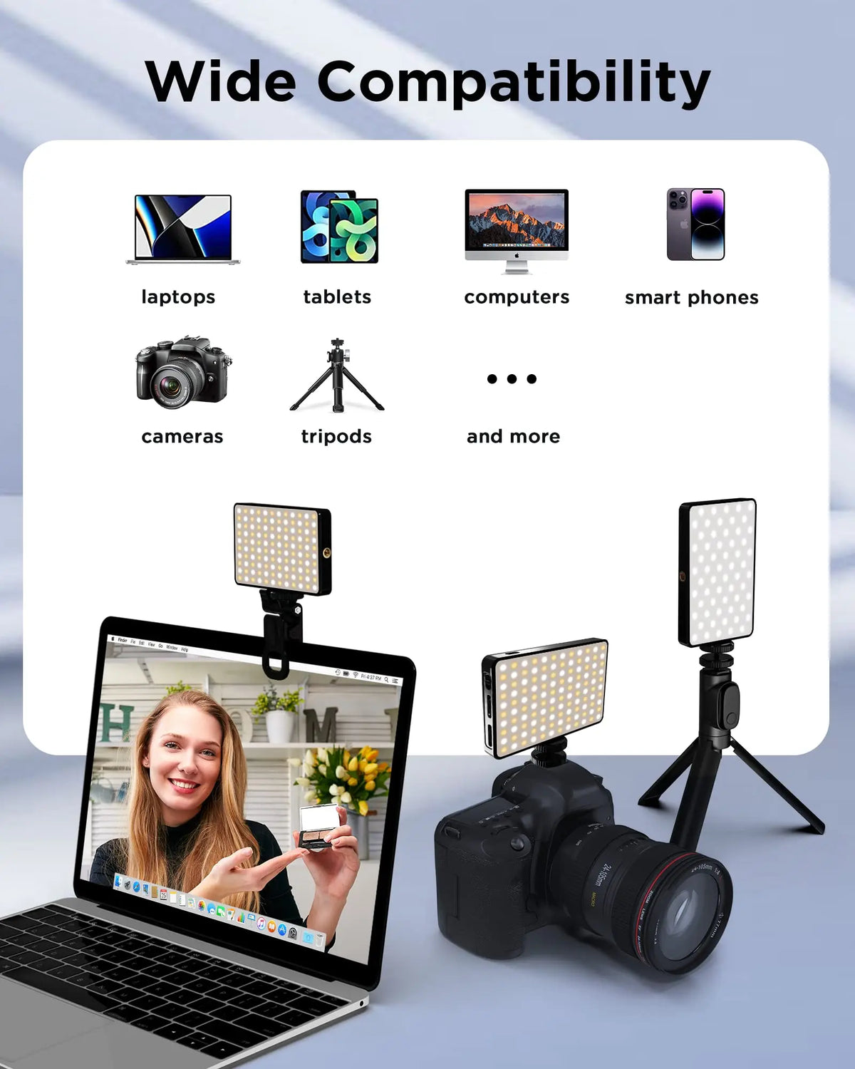 LED Selfie Light 3000Mah 120 LED Rechargeable Phone Light Clip 3 Light Modes Ring Light for Phone iPad Camera Laptop Selfie