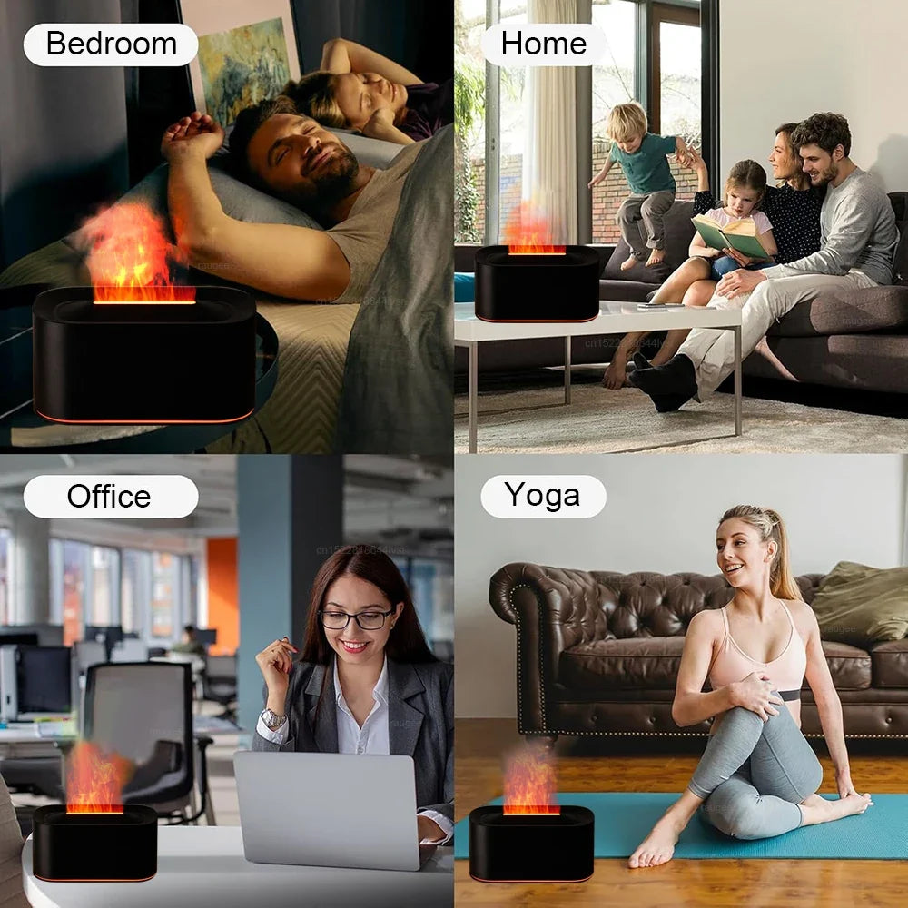 Air Aroma Humidifier USB Desktop Flame Humidifier for Home Mini Air Humidifier Fragrance Essential Oil Diffuser with Night Light