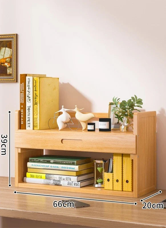 Simple desktop bookshelf dormitory multi-layer storage rack home student desk finishing shelf solid wood with extraction rack