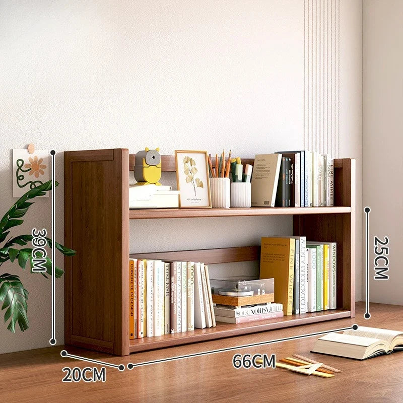 Simple desktop bookshelf dormitory multi-layer storage rack home student desk finishing shelf solid wood with extraction rack