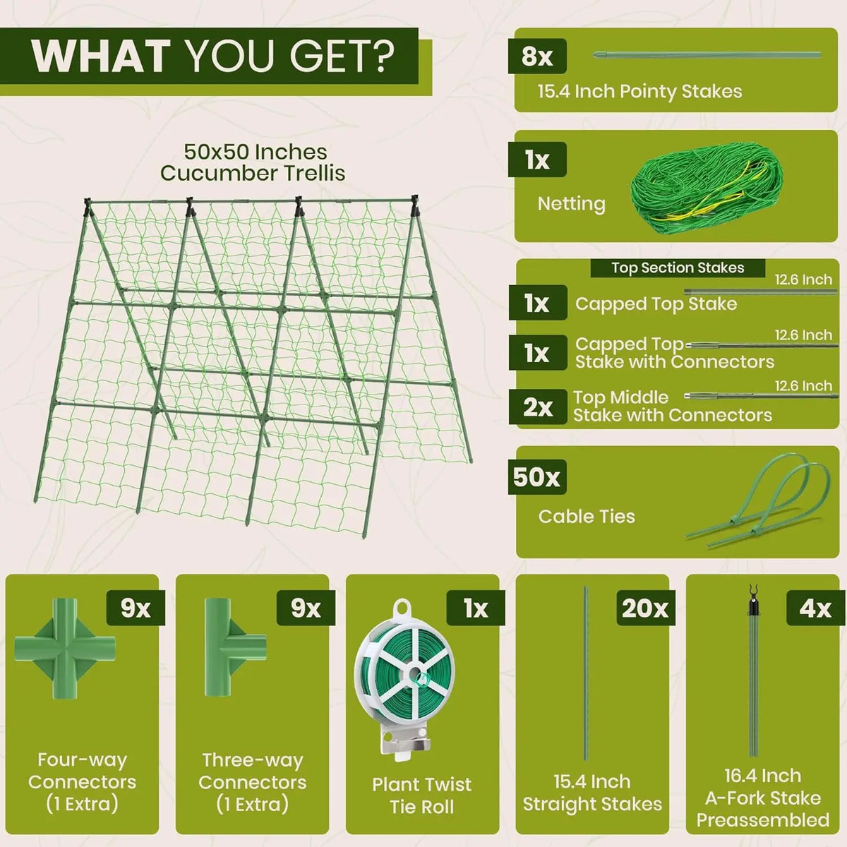 50x50 A-Frame Garden Trellis for Climbing Plants - Easy Assembly, Durable Steel, Fits Raised Beds
