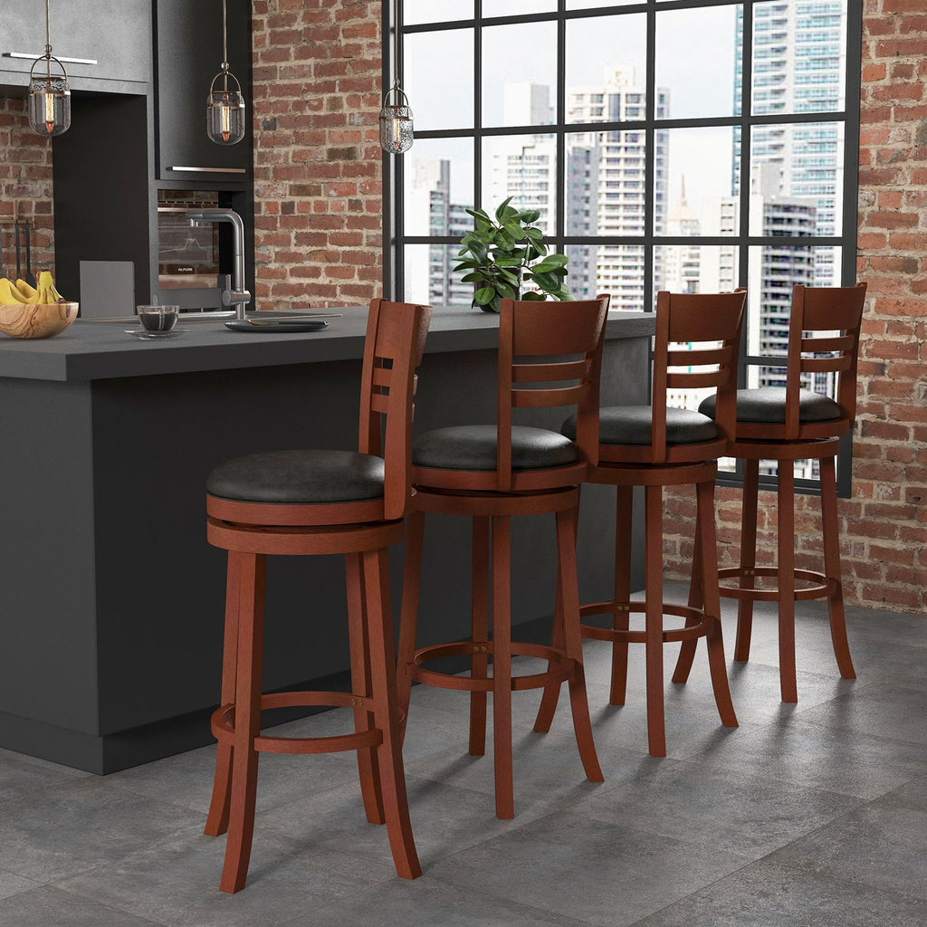 Set of 2 360° Bar Stools with PU Upholstered Seats-Brown
