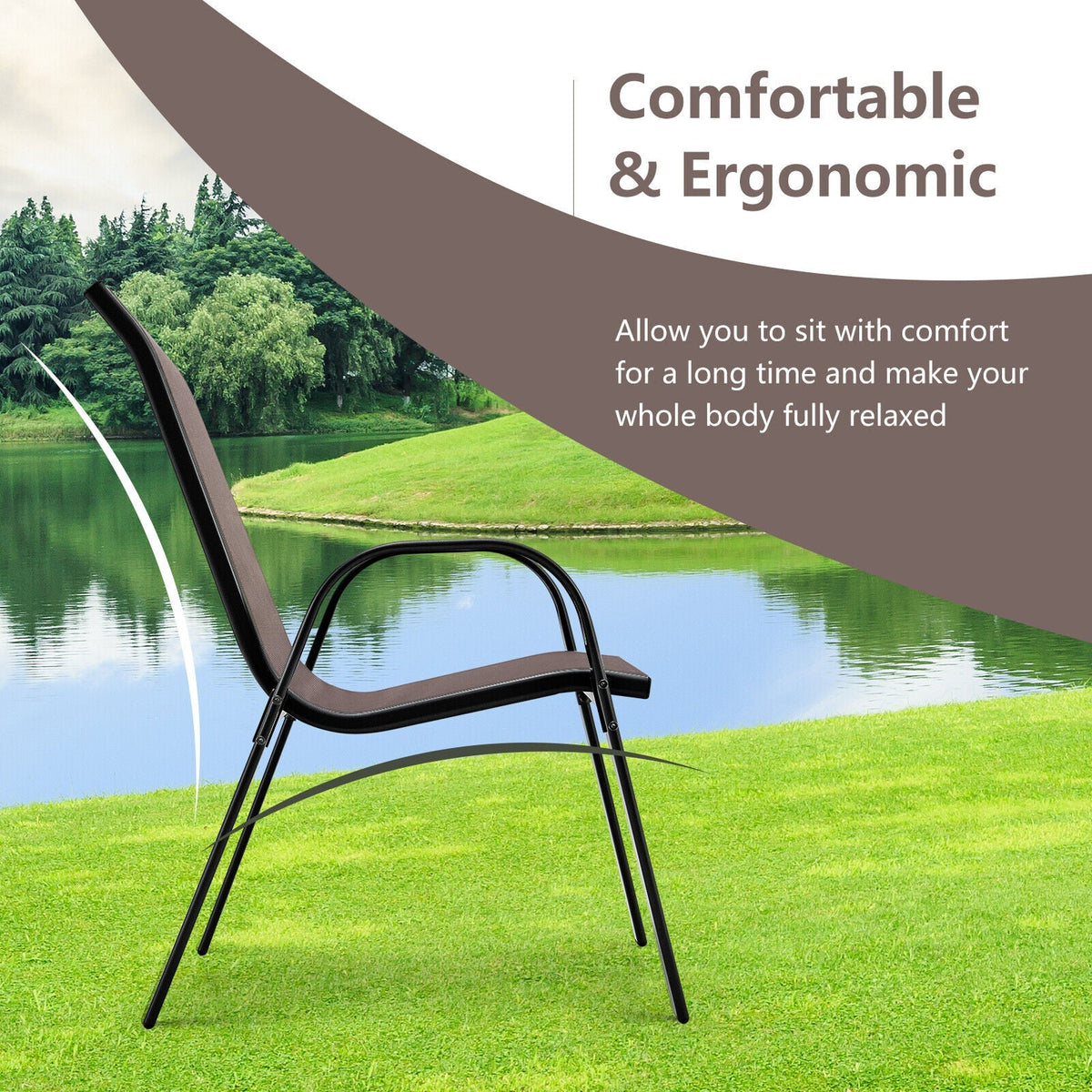 4 Pieces Stackable Patio Dining Chairs Set with Armrest