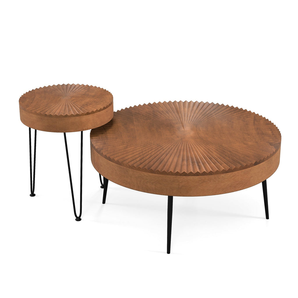 2 Set of Wooden Coffee Table with Metal Legs and Adjustable Foot Pads