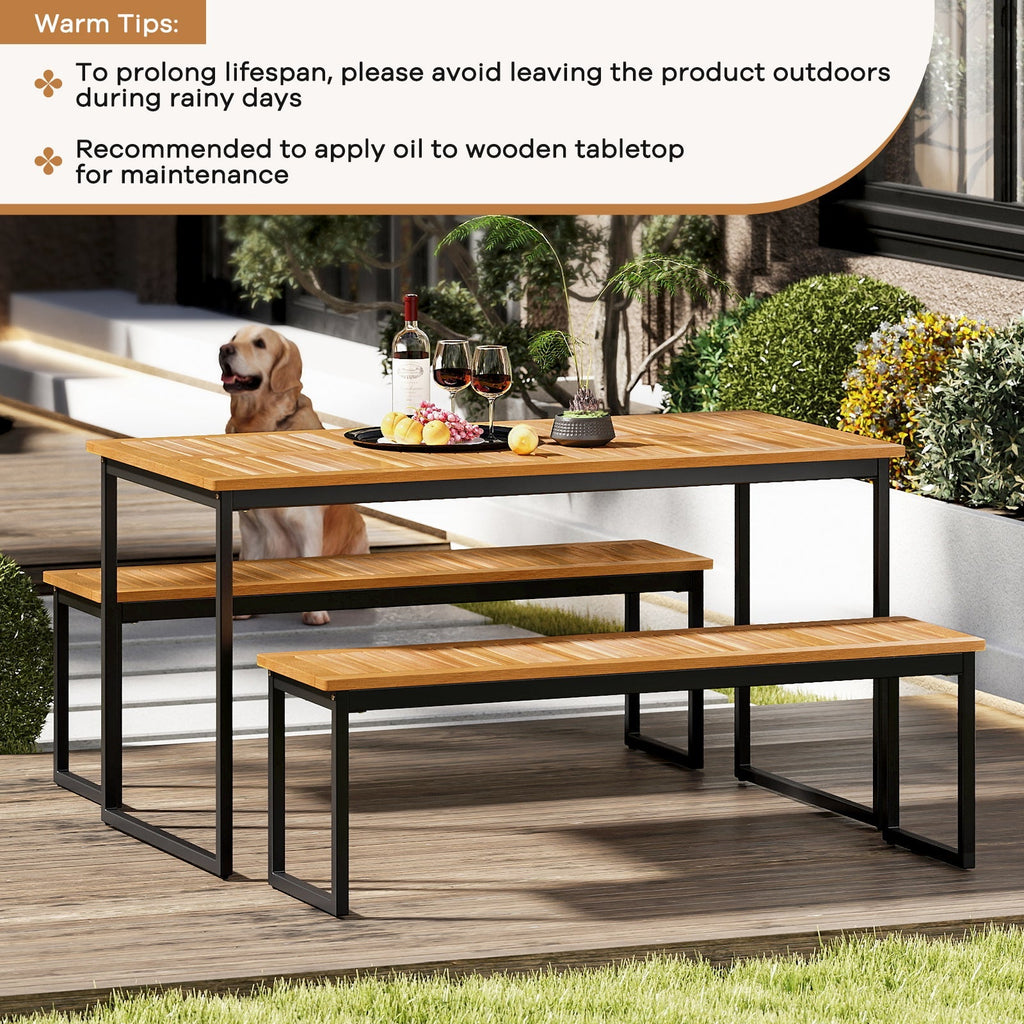 Set of 2 Patio Dining Bench for 2-3 Person Indoor Outdoor