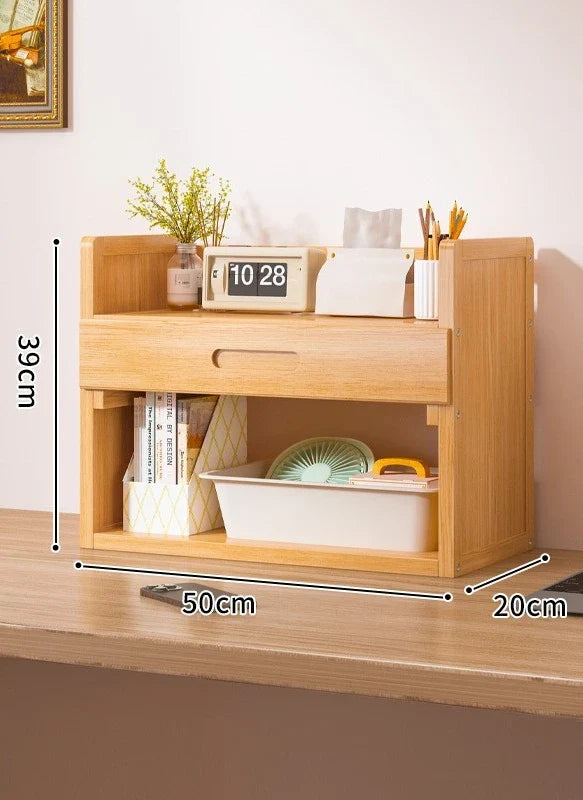 Simple desktop bookshelf dormitory multi-layer storage rack home student desk finishing shelf solid wood with extraction rack