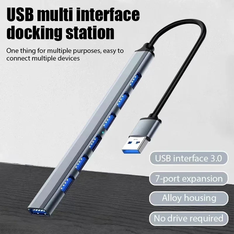 7 Ports USB 3.0 Type C HUB Expander Splitter High Speed OTG Adapter Docking Station For LaptopPC Hard Drive Mouse Keyboard