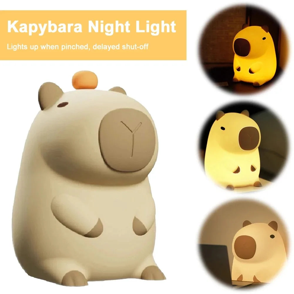 GGbingo Rechargeable Cute Capybara Night Light Novelty Dimmable Nursery Nightlight Touch Lamp Silicone Pat Lamp for Kids Room