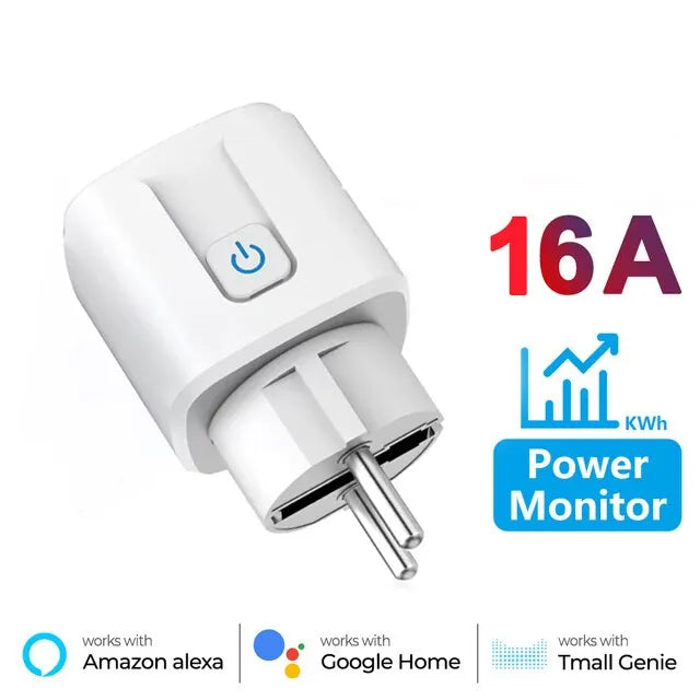 Tuya 16A 20A EU Smart Socket WiFi Smart Plug With Power Monitoring Timing Function Voice Control Alexa Google Assitant