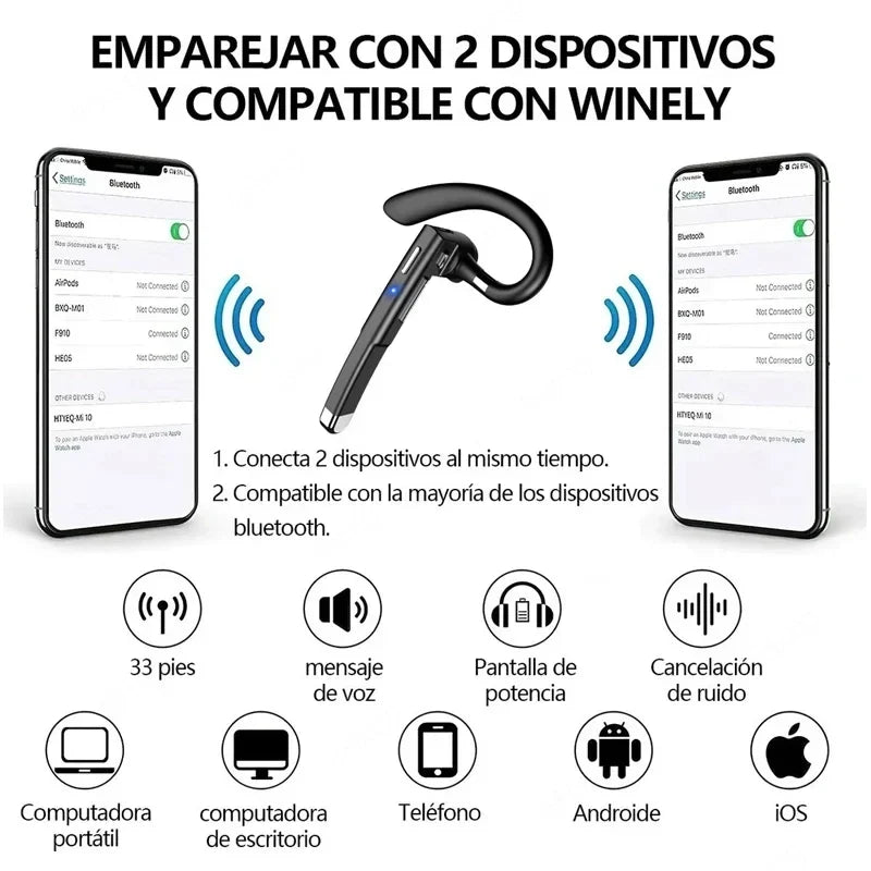 Wireless Headphones Bluetooth Headset With Microphone Earphones  Handsfree Noise Canceling Audifonos Talking Business Driving