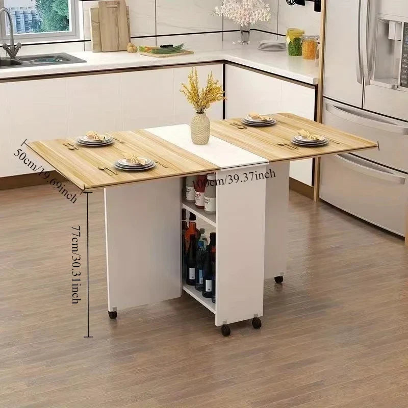 Folding dining table household small apartment movable pulley retractable rectangular simple multi-functional eating table