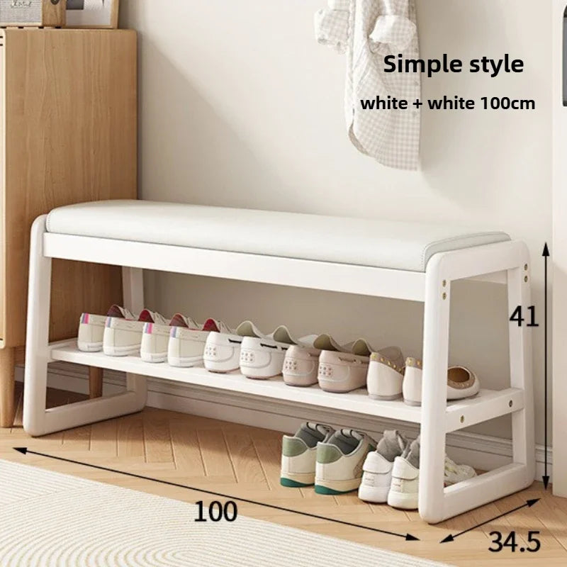 Teng woven shoe changing stool, entrance door, home door, multi-layer storage, solid wood, can sit on shoe stool