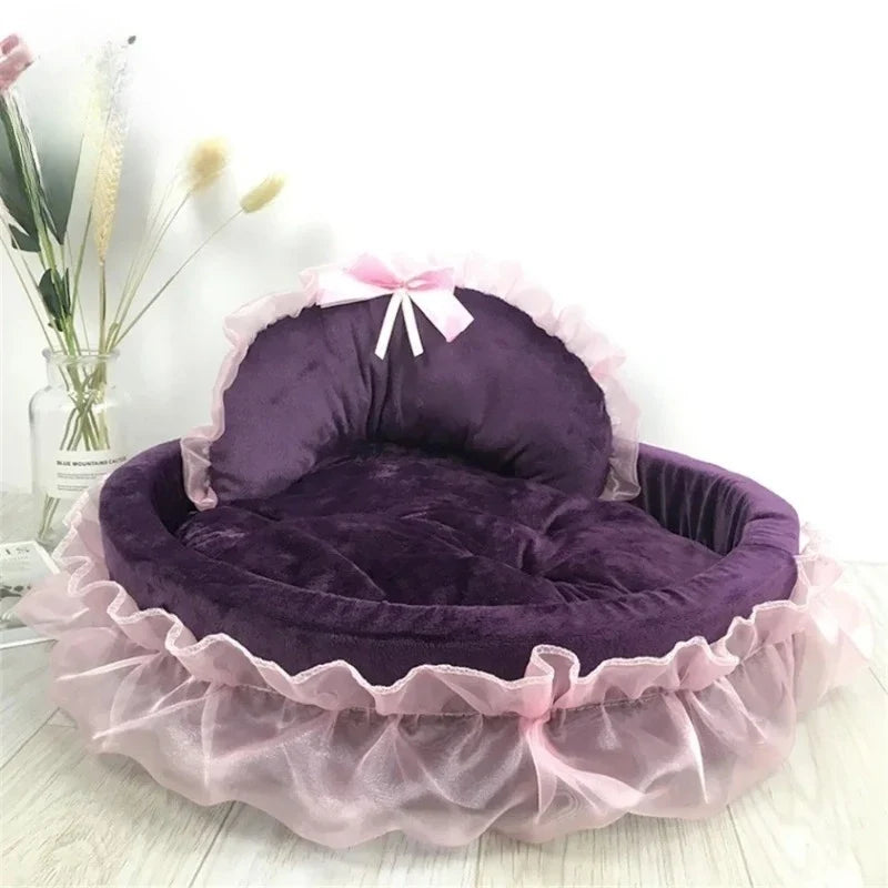 3D Fantasy Bow Lace Pet Bed for Dogs Romantic Detachable Oval Princess Pet Bed Dog Soft Sofa Nest Pet Wedding Furniture 1pc