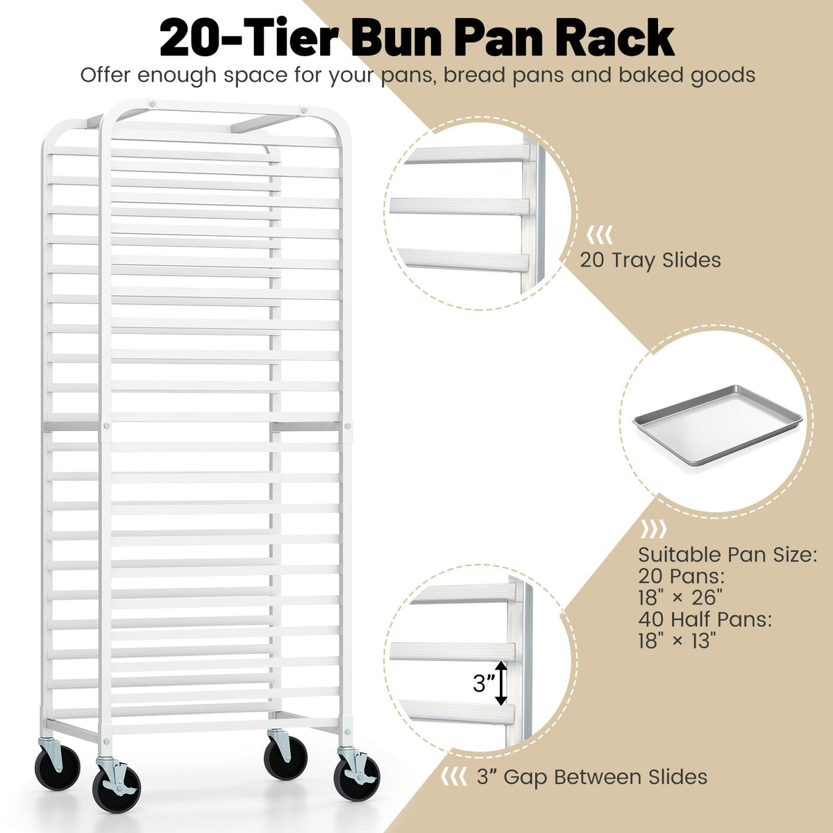 26 x 20 x 70 Inch 20 Sheet Aluminum Pan Rolling Bakery Rack