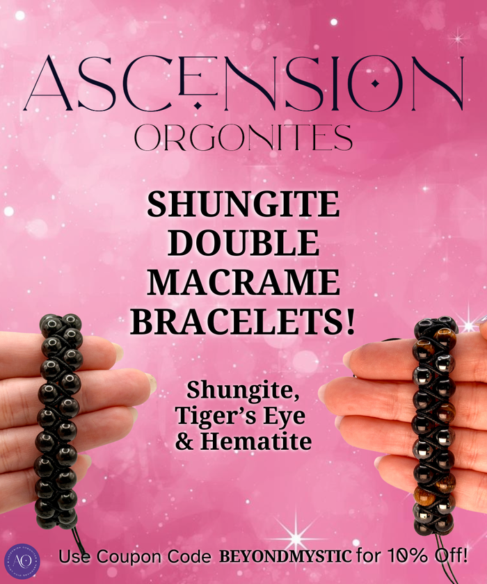 SHUNGITE DOUBLE MACRAME BRACELETS! - EMF Protection - Hand Cut Genuine Natural Shungite Bracelet High Quality Black Lustrous Gemstone from Russia