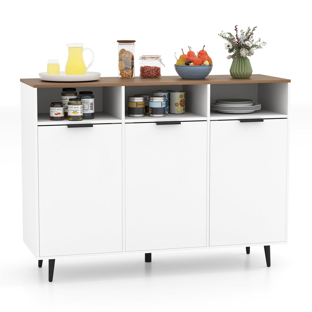 Sideboard Buffet Cabinet Kitchen Storage Cabinet with 5-Position Adjustable Shelves-White