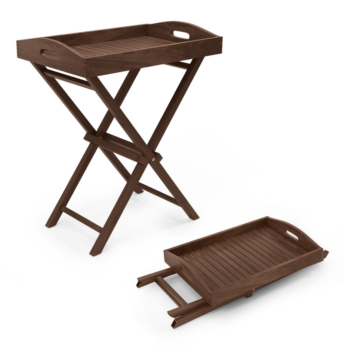Solid Teak Wood Tray Table with Removable Tray Top for Patio and Garden