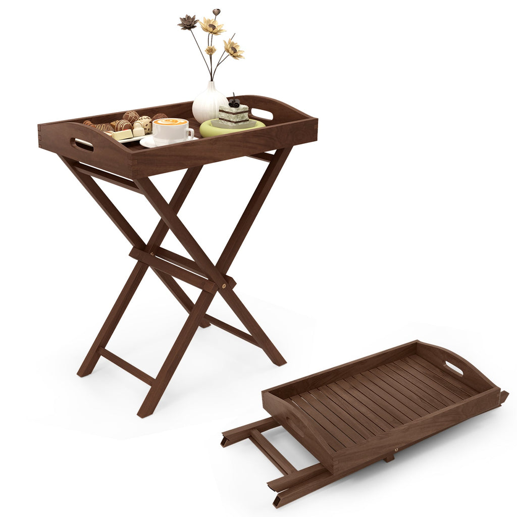 Solid Teak Wood Tray Table with Removable Tray Top for Patio and Garden