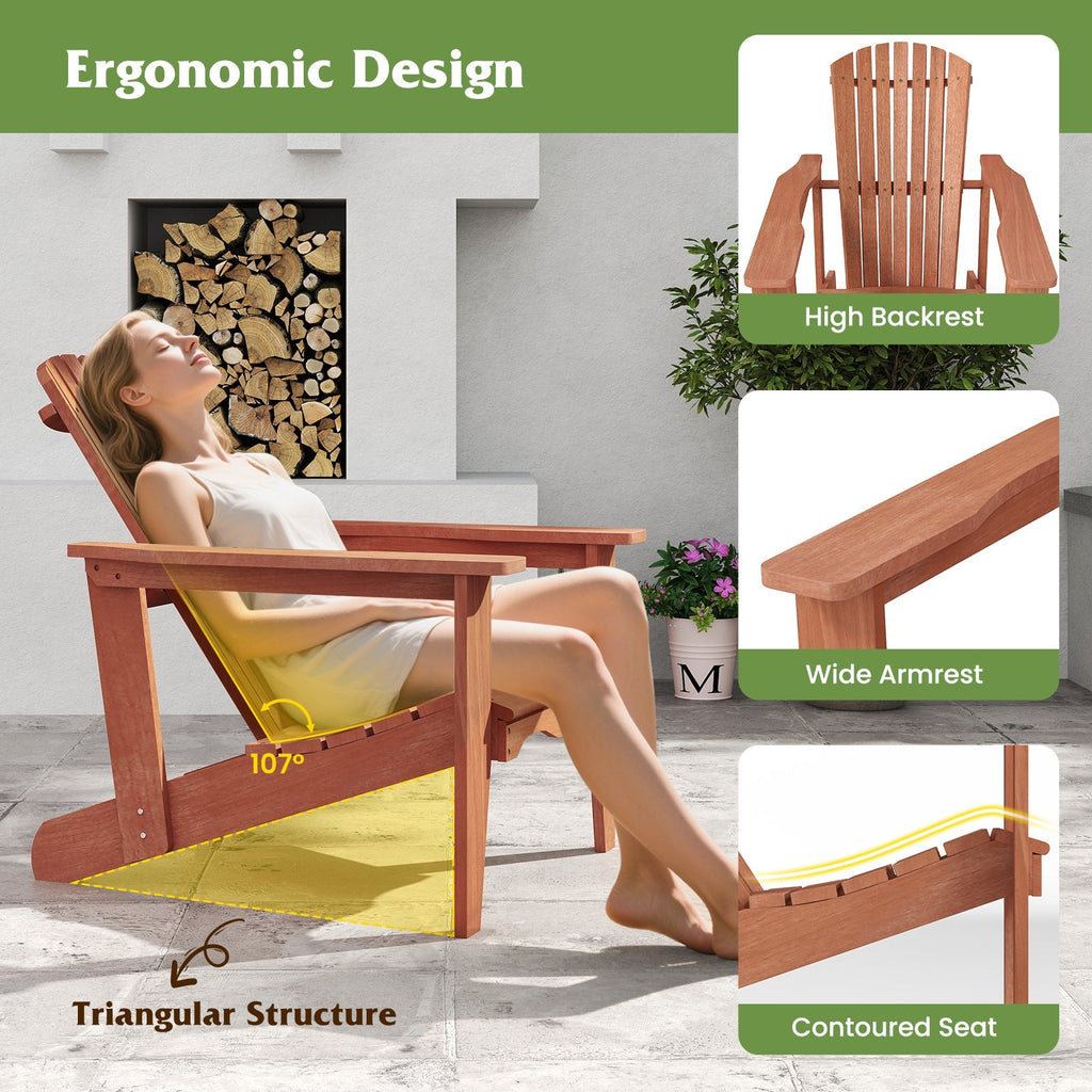 Solid Wood Adirondack Chair with High  Backrest and Wide Armrests