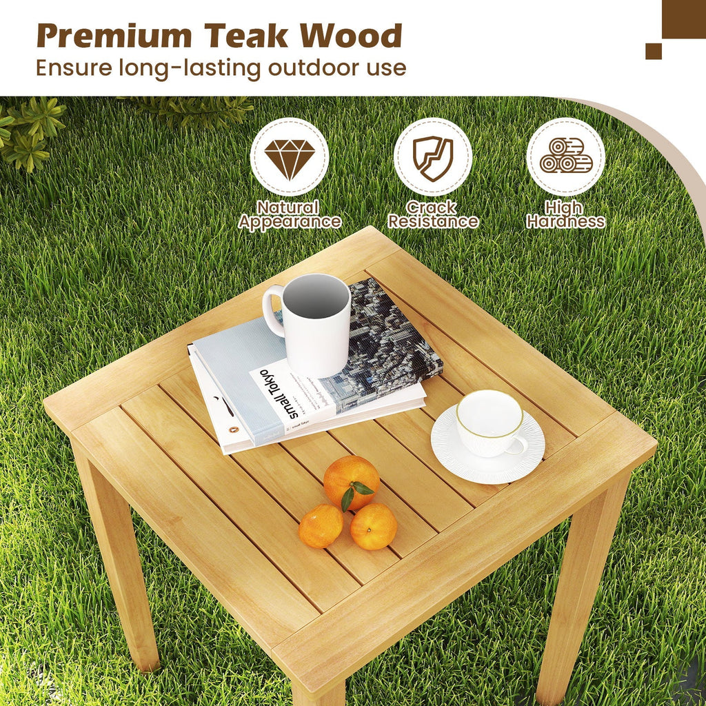 2 Pieces Space Saving Design Teak Wood Outdoor Patio Nesting Table