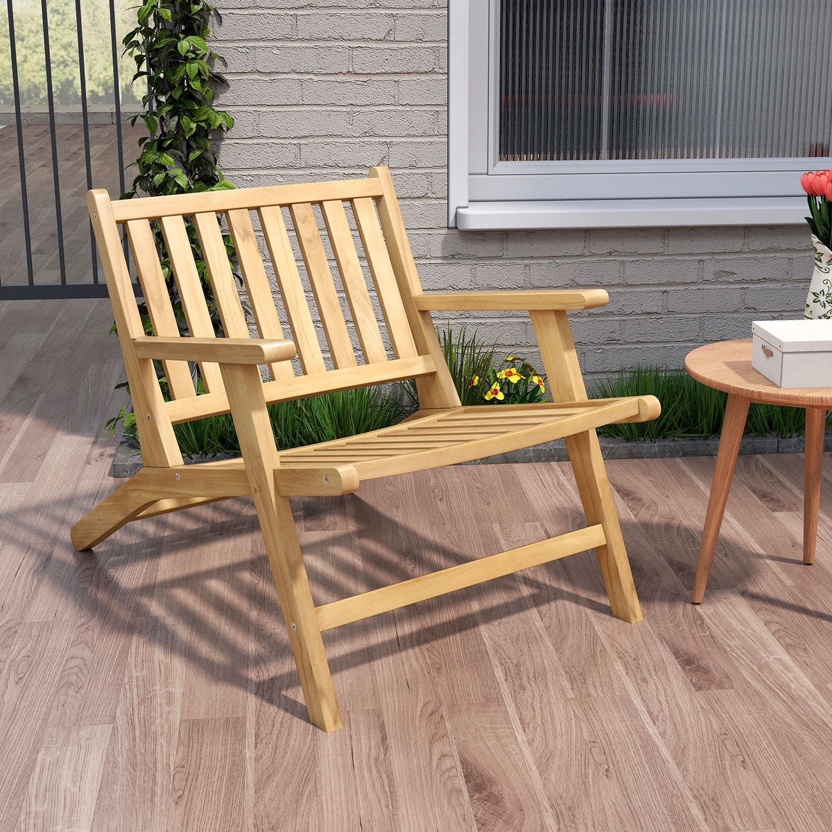 Teak Wood Outdoor Reclining Chair with Comfortable Backrest and Armrests