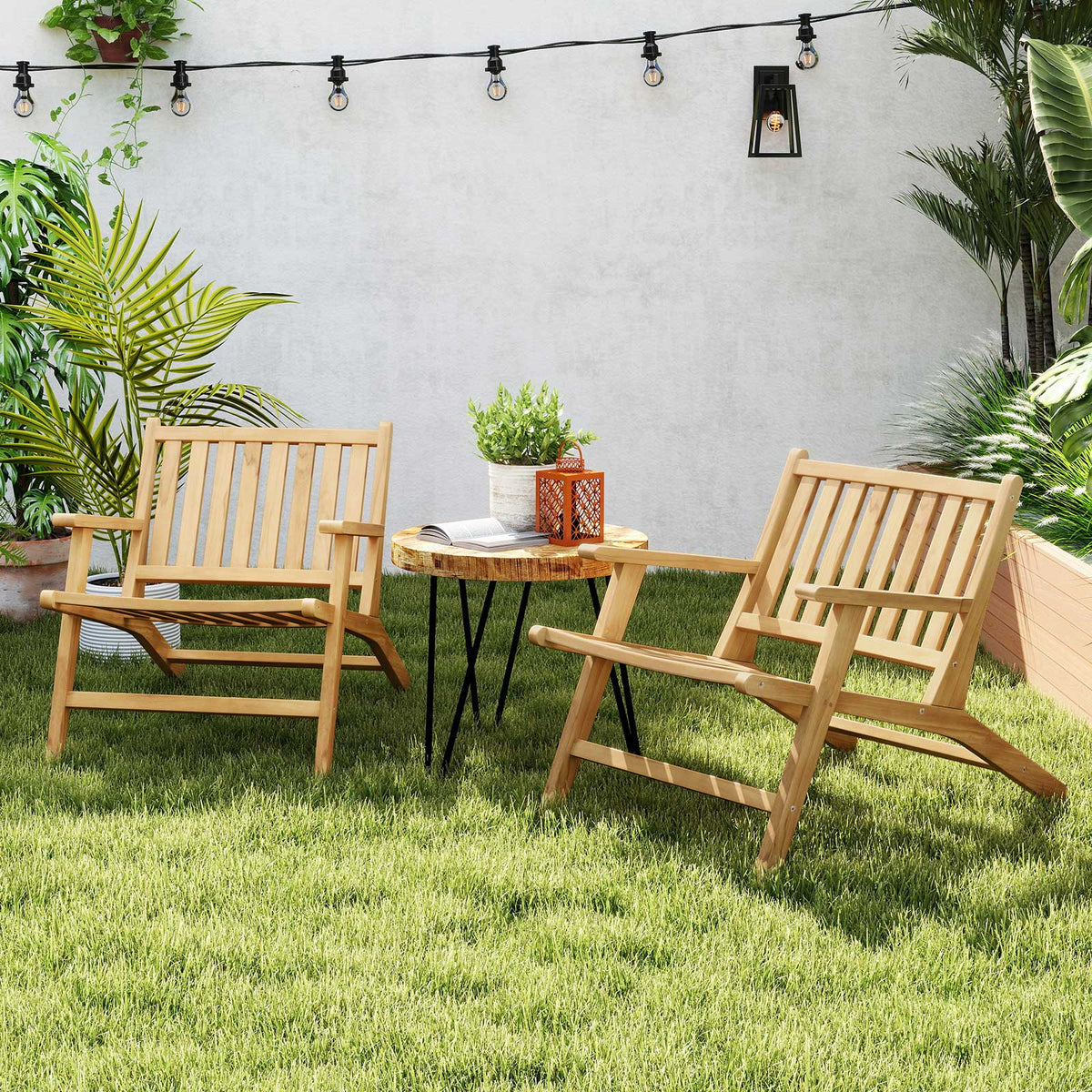 Teak Wood Outdoor Reclining Chair with Comfortable Backrest and Armrests