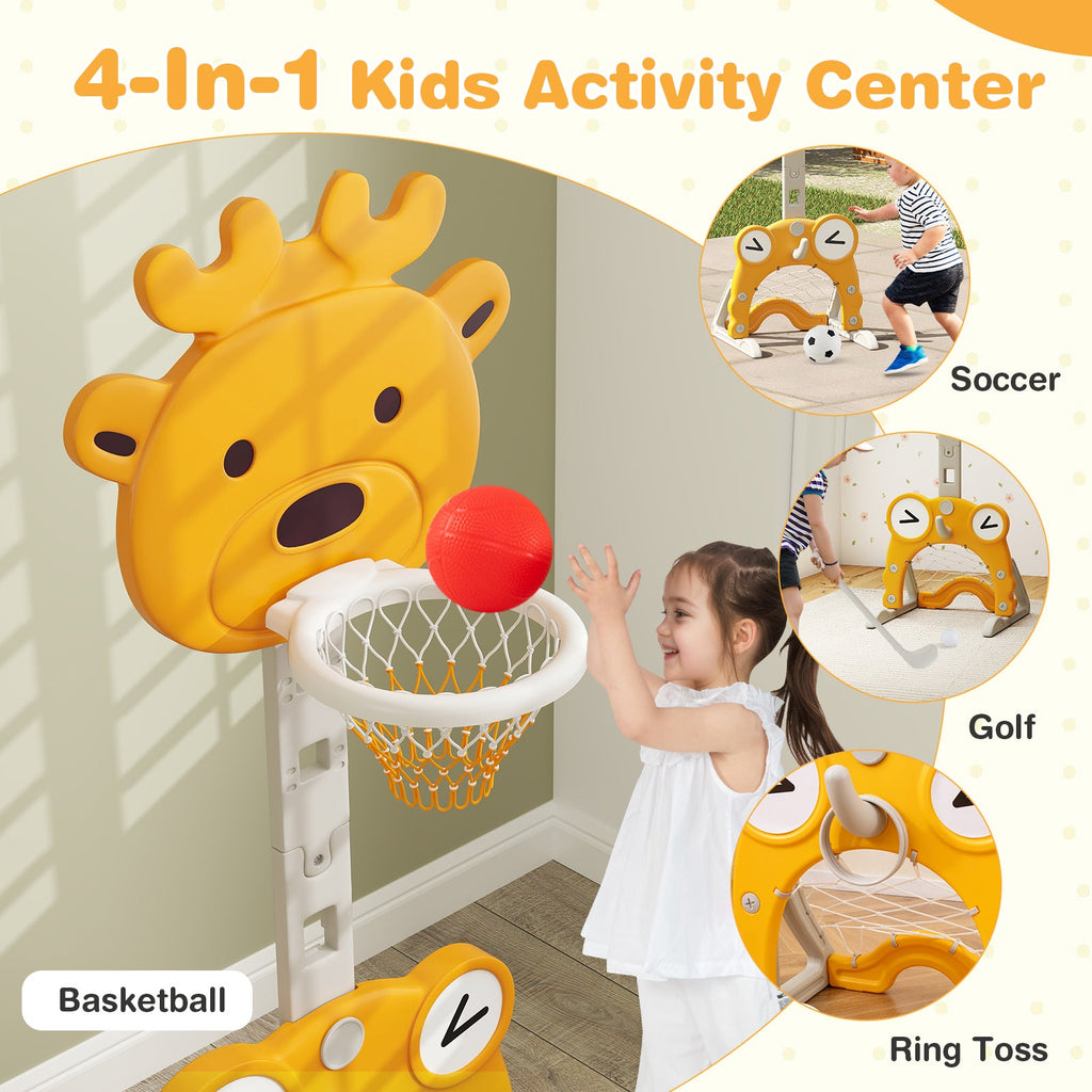 4-in-1 Toddler Height Adjustable Basketball Hoop with Ring Toss for 3+ Kids