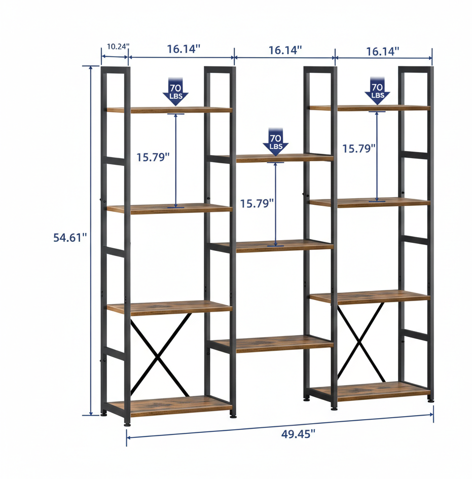 Industrial Bookshelf – /4/5/6/Triple-Tier Metal Storage Shelf