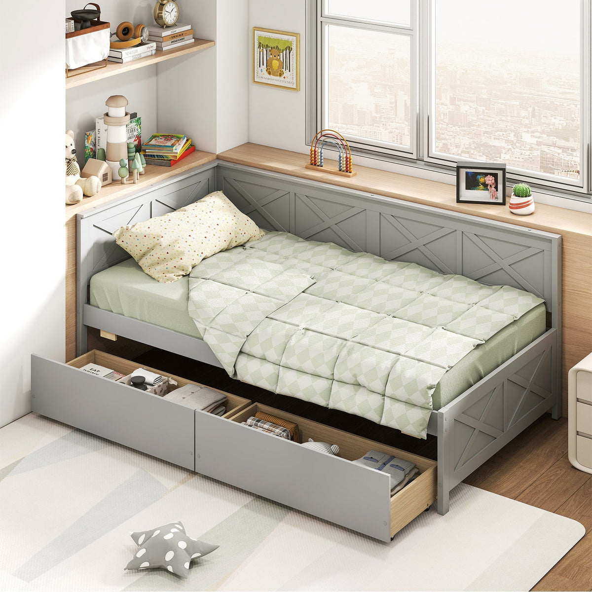 Twin Size Daybed with 2 Storage Drawers No Box Spring Needed