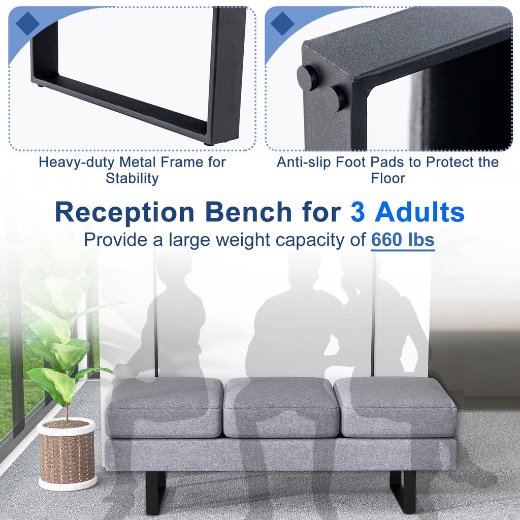 Waiting Room Bench Seating Long Bench with Metal Frame Leg