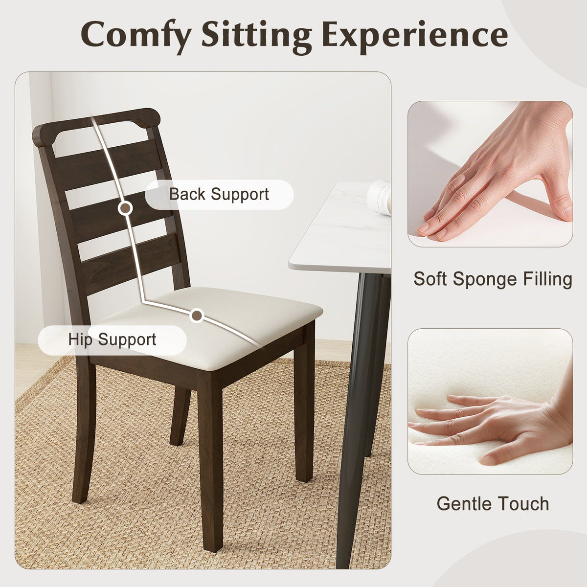Polyester Upholstered Wooden Dining Chair Set of 2-Walnut