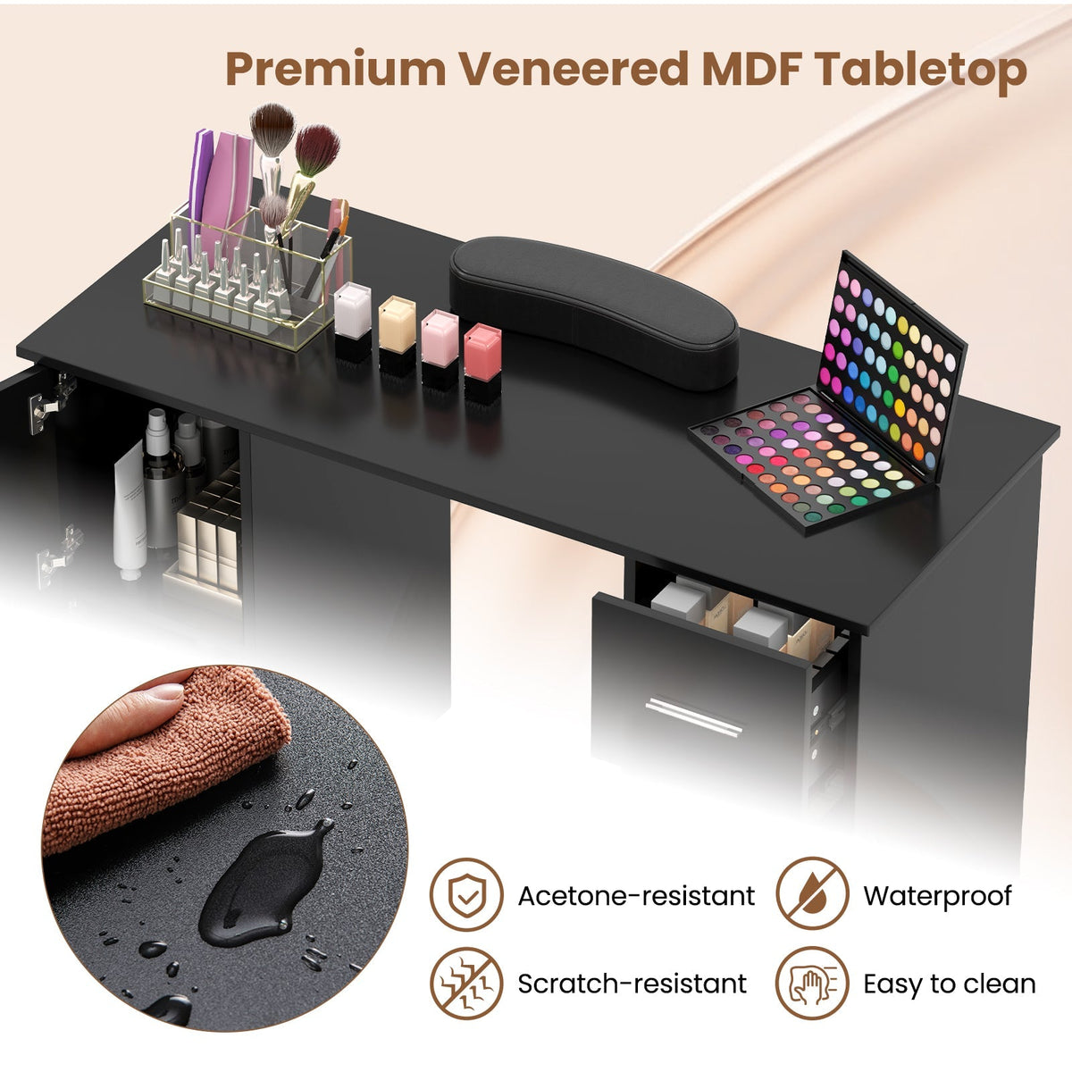 Wooden Manicure Table Nail Desk with Drawers Wrist Rest