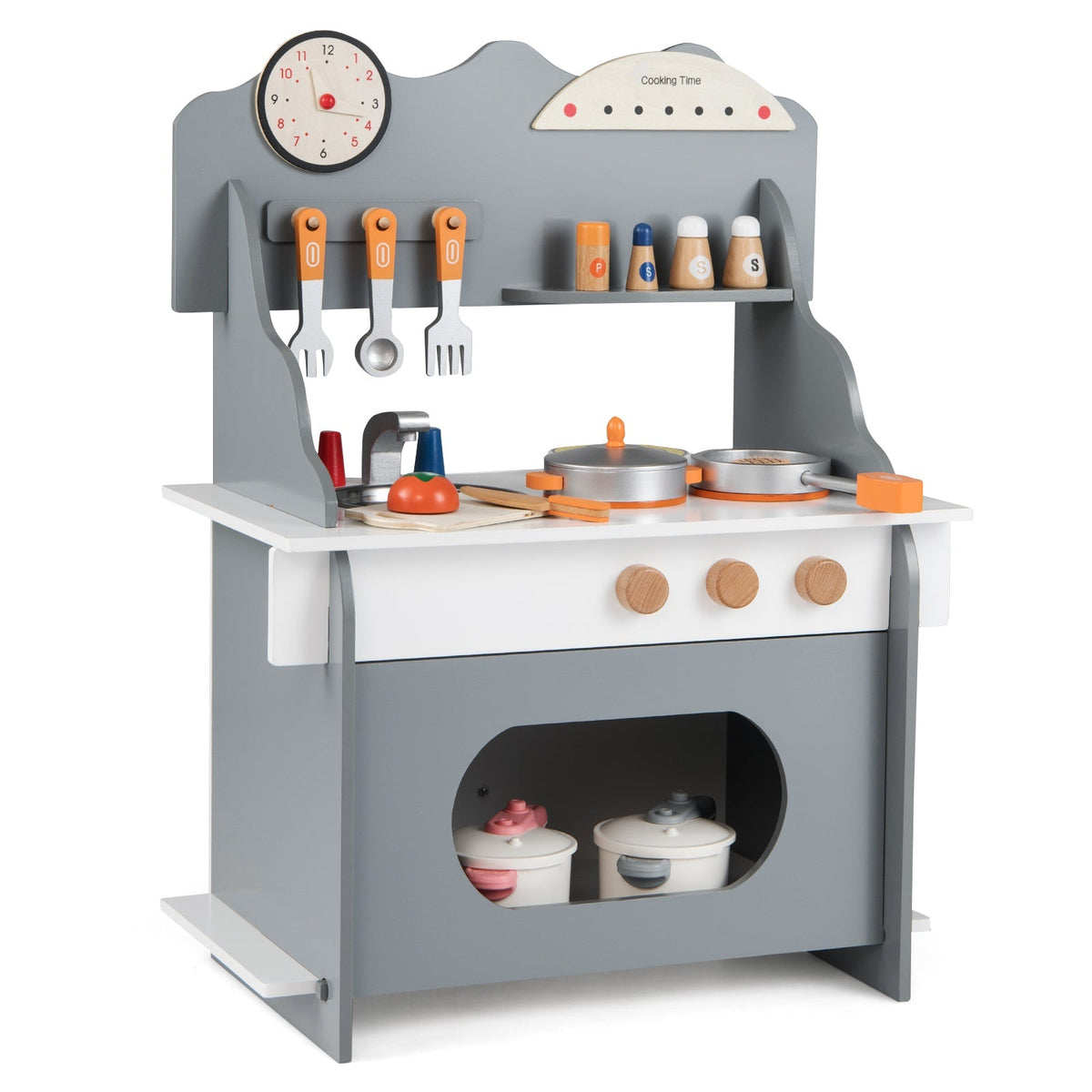 Wooden Play Kitchen for Kids Pretend Play Toy Kitchen Set with Clock Gift for Boys and Girls 3 +Pink