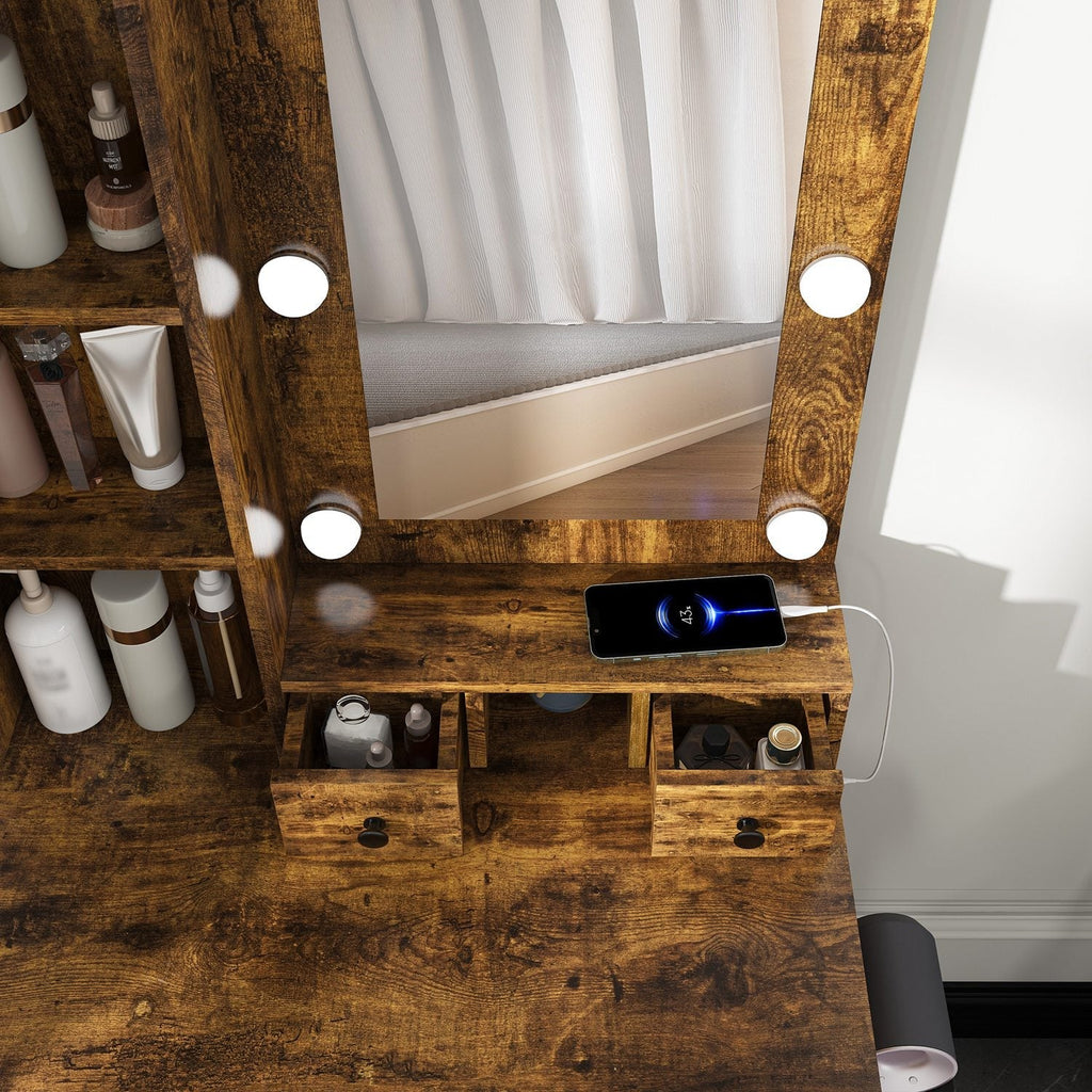 Vanity Desk Set with LED Lighted Mirror & Padded Stool