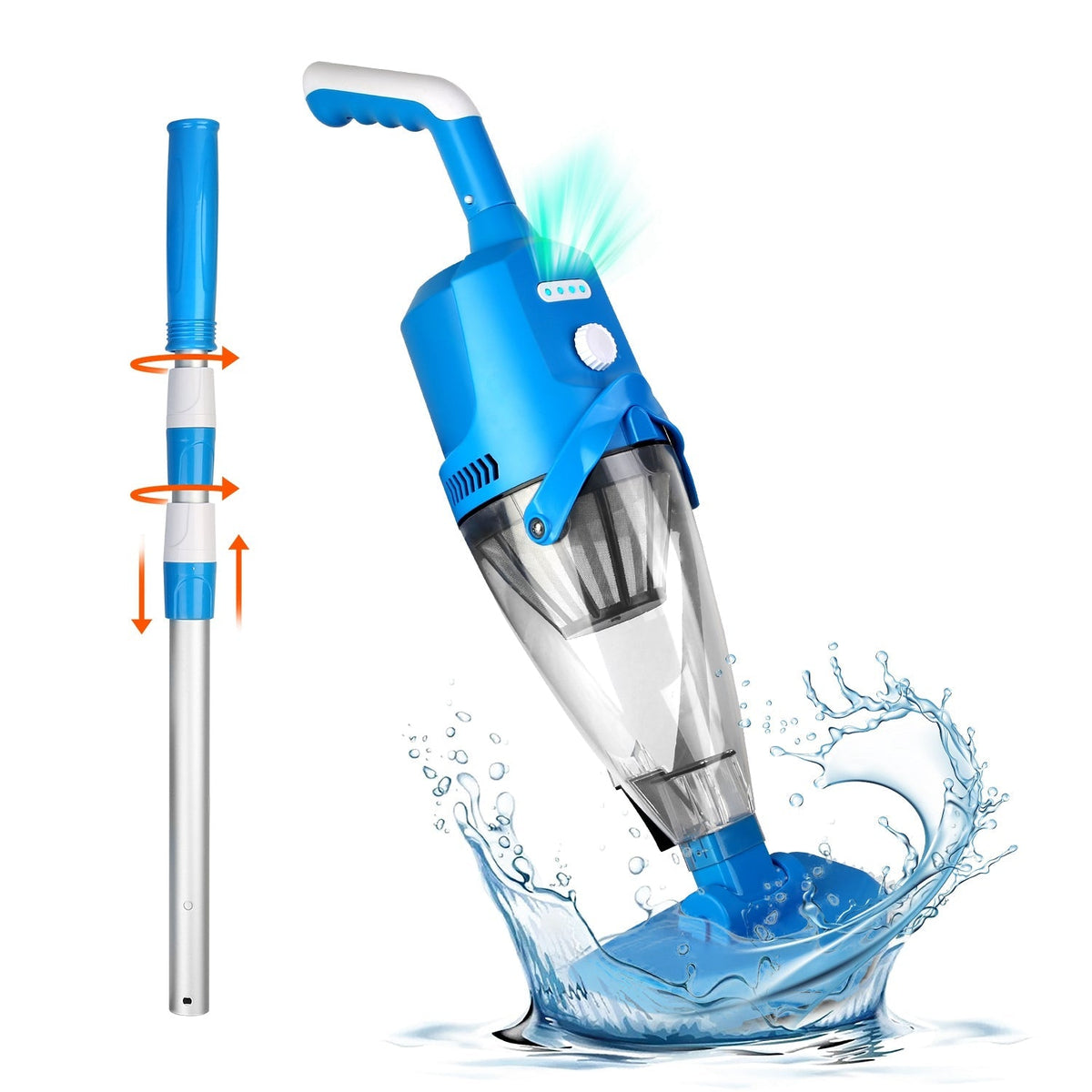 21GPM Cordless Pool Vacuum With Telescopic Pole Rechargeable Swimming Pool Cleaner with 1.8L Debris Chamber 90Mins Battery Life for In-ground Above-gr