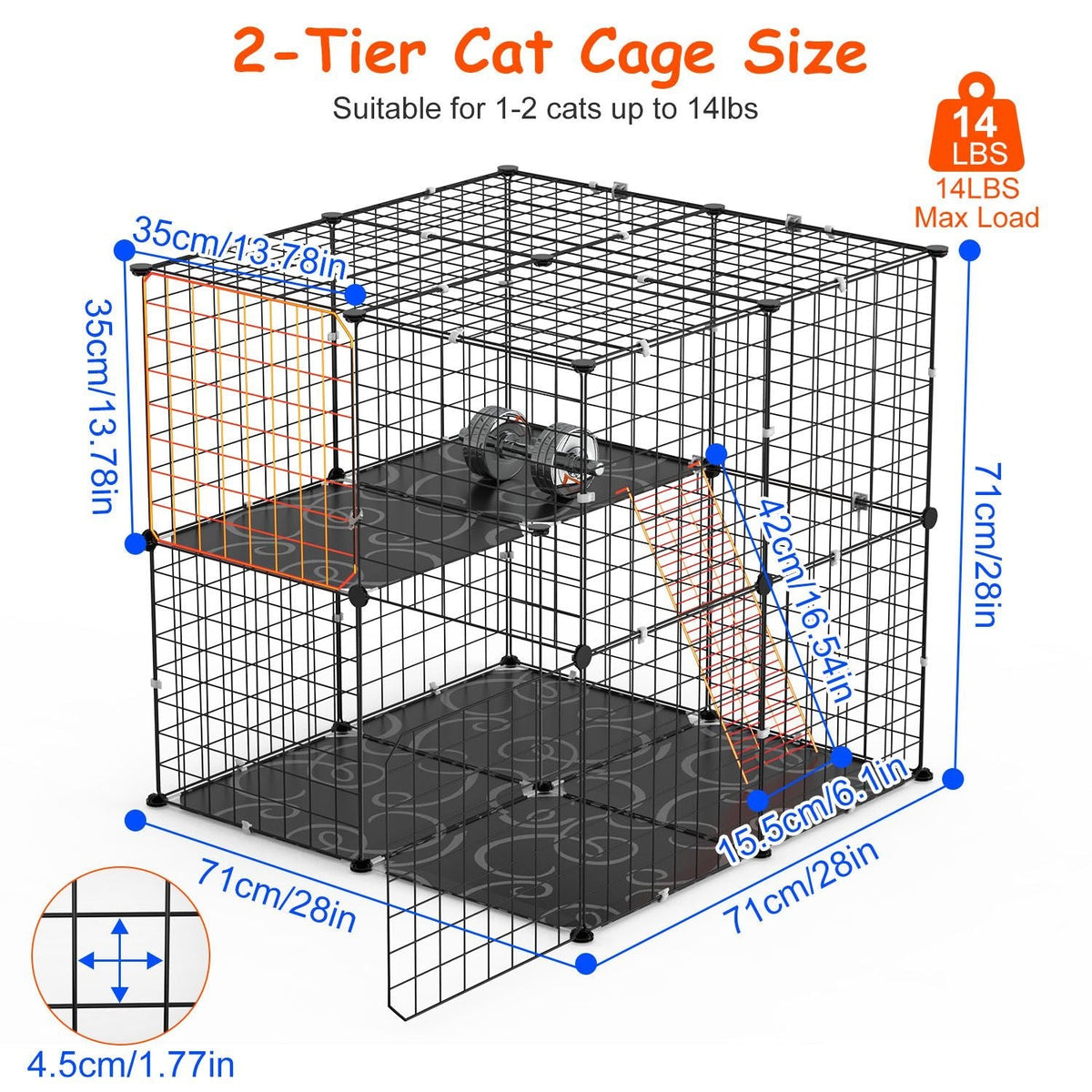 2-Tier Cat Cage Playpen with Ladder & 2 Doors for Indoor Pets