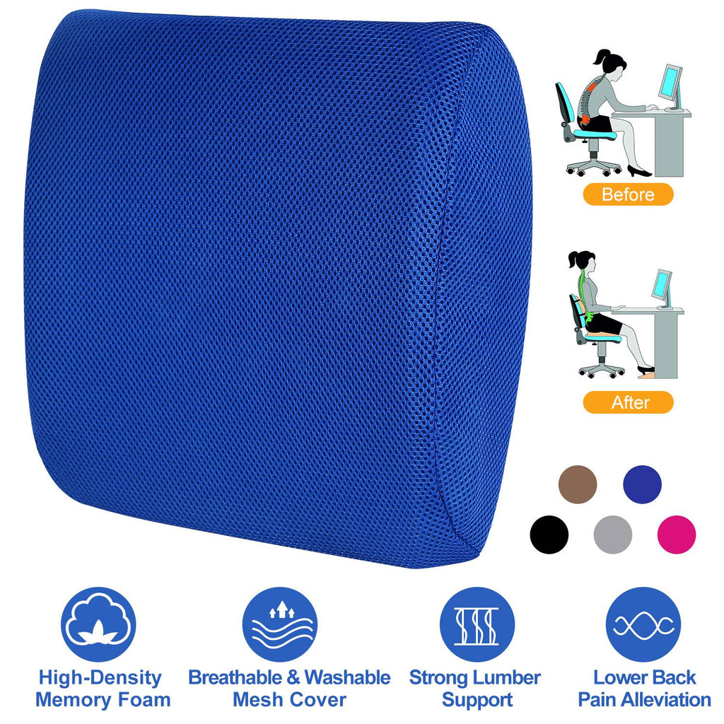 Lumbar Support Pillow Memory Foam Back Cushion with 3D Mesh Cover for Car Office Chair