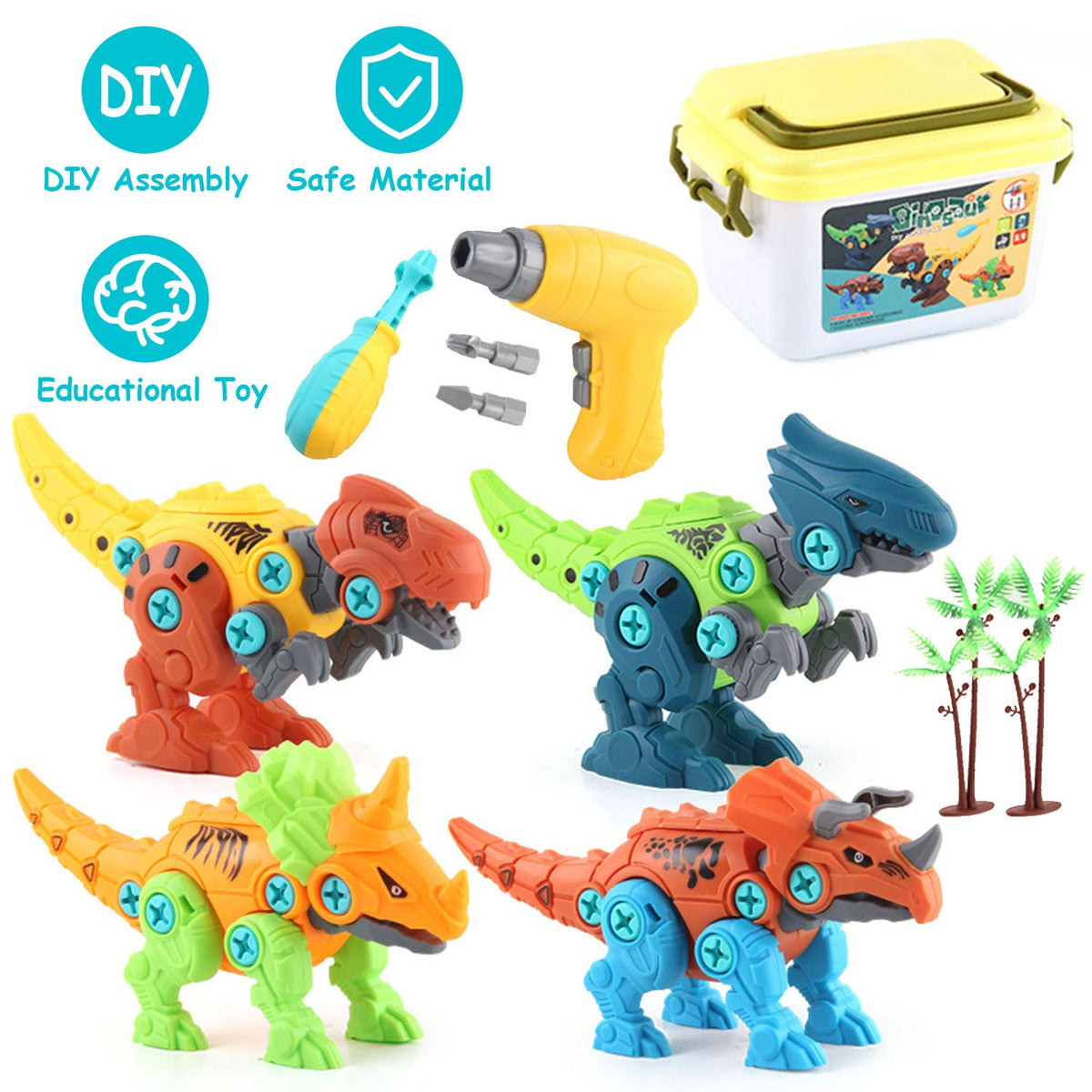 Take Apart Dinosaur Toys DIY Dinosaur Construction Building Block Assembly Toys with Electric Drill for Kids 3-7 Year Old Learning Educational Gift