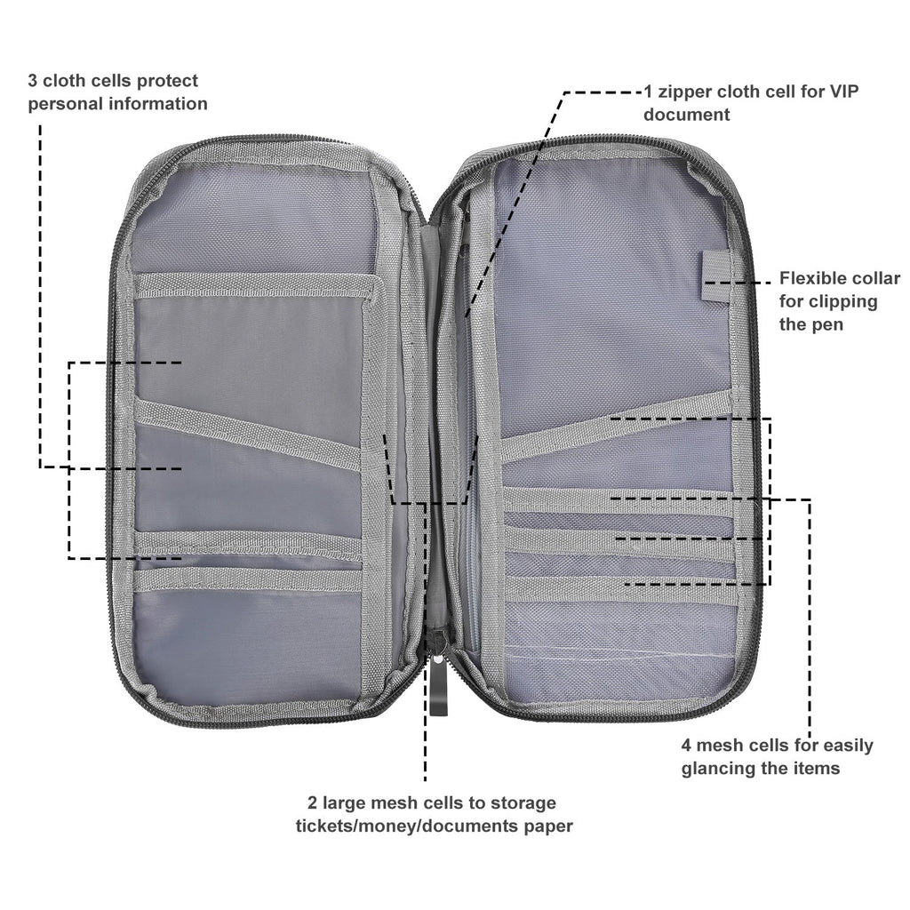 Travel Passport Wallet 12Cells Ticket ID Credit Card Holder Water Repellent Documents Phone Organizer Zipper Case Business Trip Daily Use