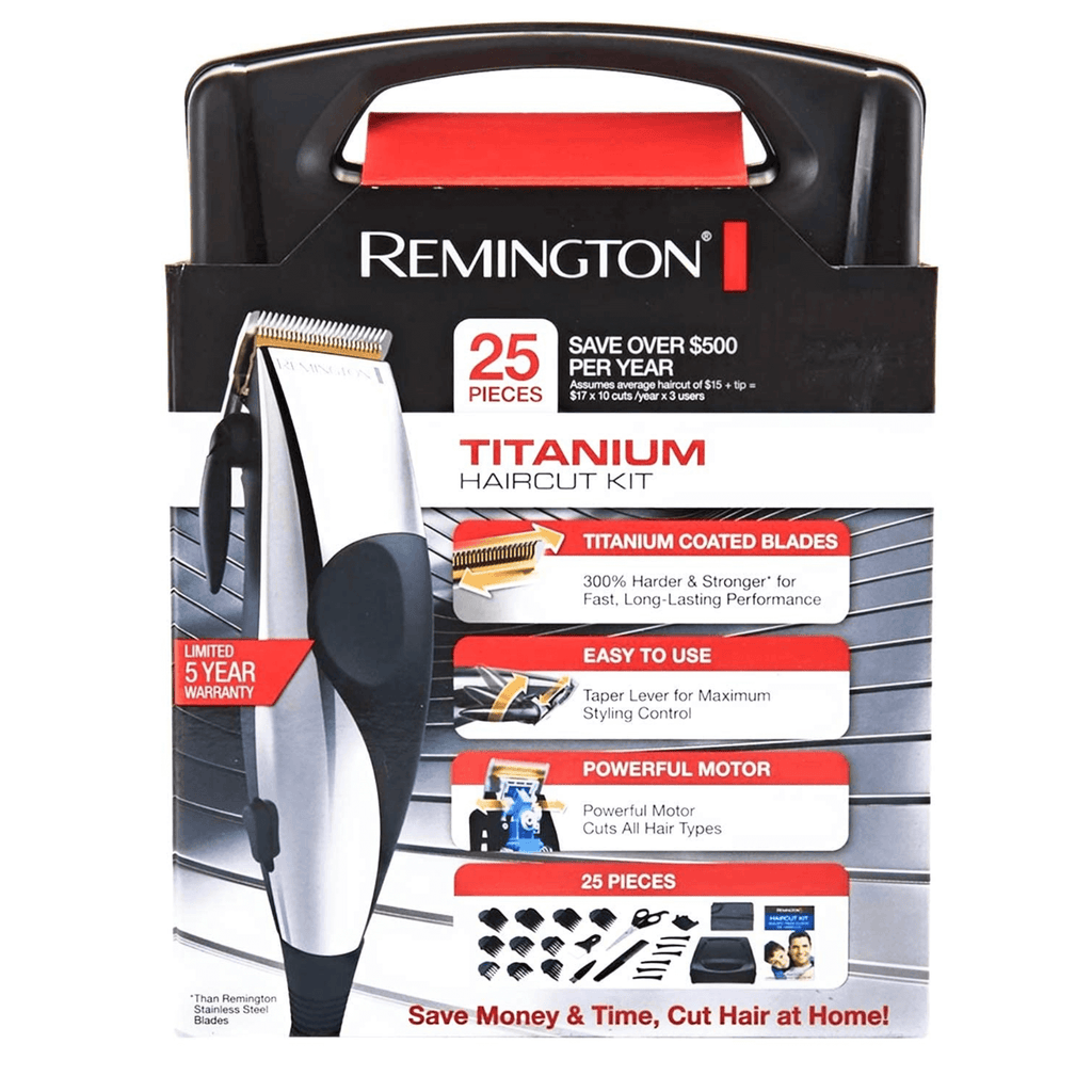 Remington Titanium 25-Piece Adjustable Hair Clipper Kit with Case