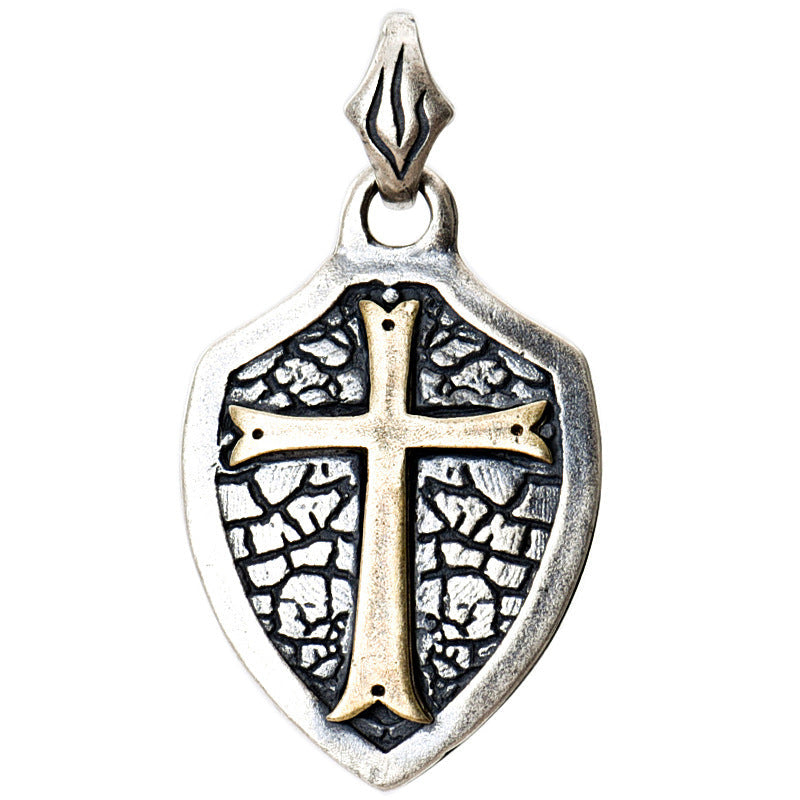 S925 Sterling Silver Cross Shield Pendant