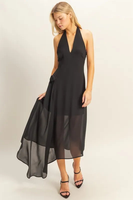 HYFVE Chiffon Halter Asymmetrical Hem Dress