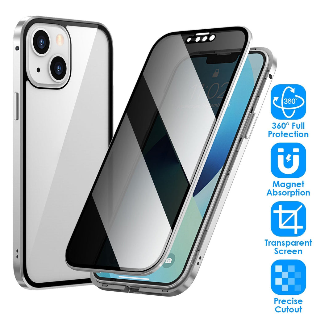 Privacy Magnetic Phone Case 360¡ Full Protection Anti Spy Phone Cover Double Sided Tempered Glass Magnet Absorption Fit for IOS Phone 13 Pro
