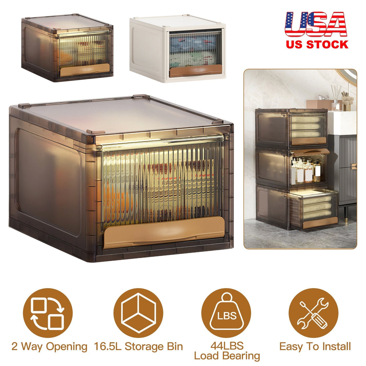 16.5L Stackable Storage Bin Plastic Drawer with Lid Closet Organizer Two Ways Opening Storage Box for Closet Kitchen Living Room Bedroom