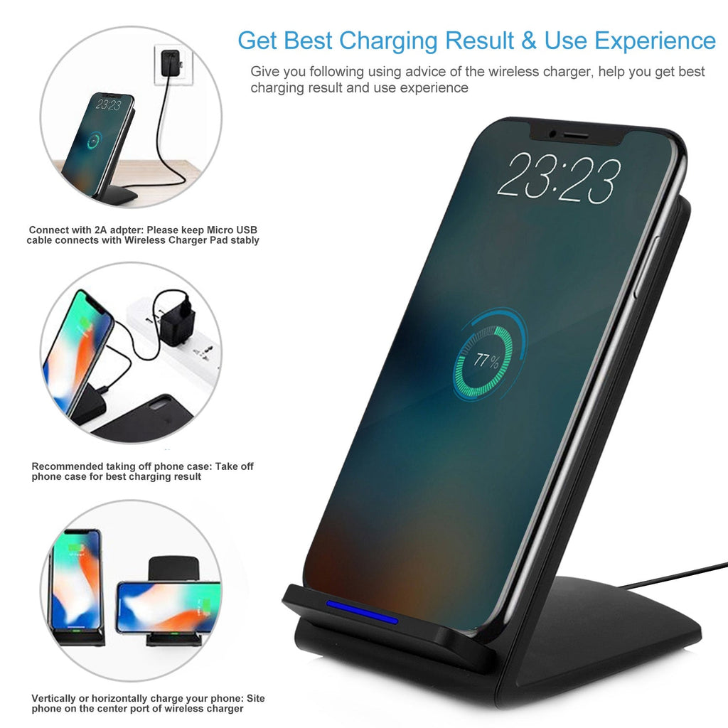 Qi Wireless Charger 10W Fast Charging Pad Stand Dual Coils Compatible with 7.5W 5W for iPhone XS/XS Max/XS/X Galaxy S10 /S9+ /S8 Google Nexus 6